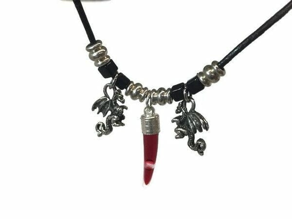 Blood Vial Fang With Dragons Necklace