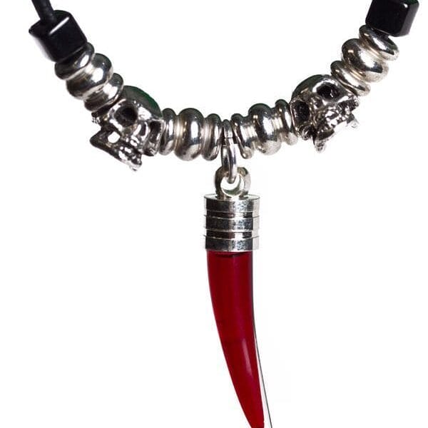 Blood Vial Fang Necklace with 2 Death Skulls