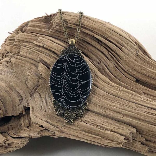 Real Spider Web Necklace - Oval Antique