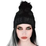 Killstar Black Souls Bobble Hat with Embroidery