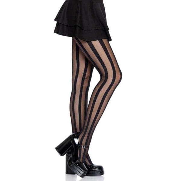 Black Sheer Tights with Vertical Stripes - 42720