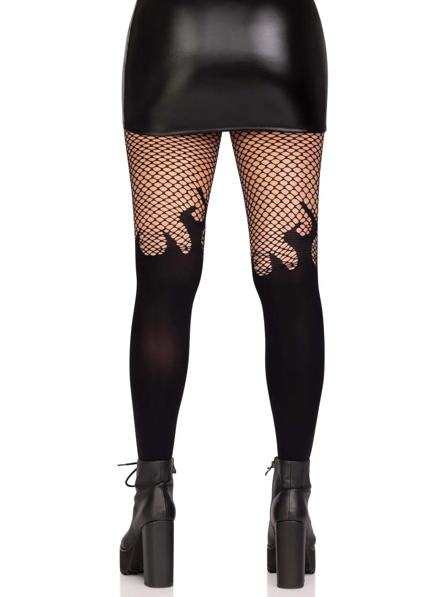 9729 Leg Avenue Black Flame Tights with Fishnet Top 2