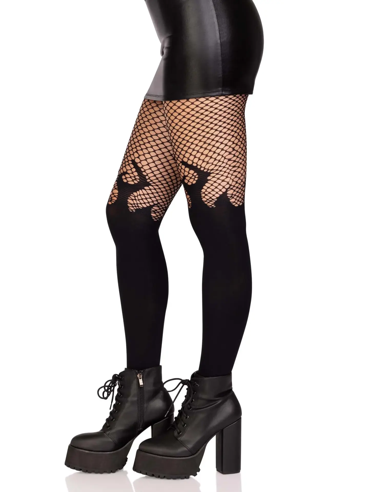 9729 Leg Avenue Black Flame Tights with Fishnet Top 3