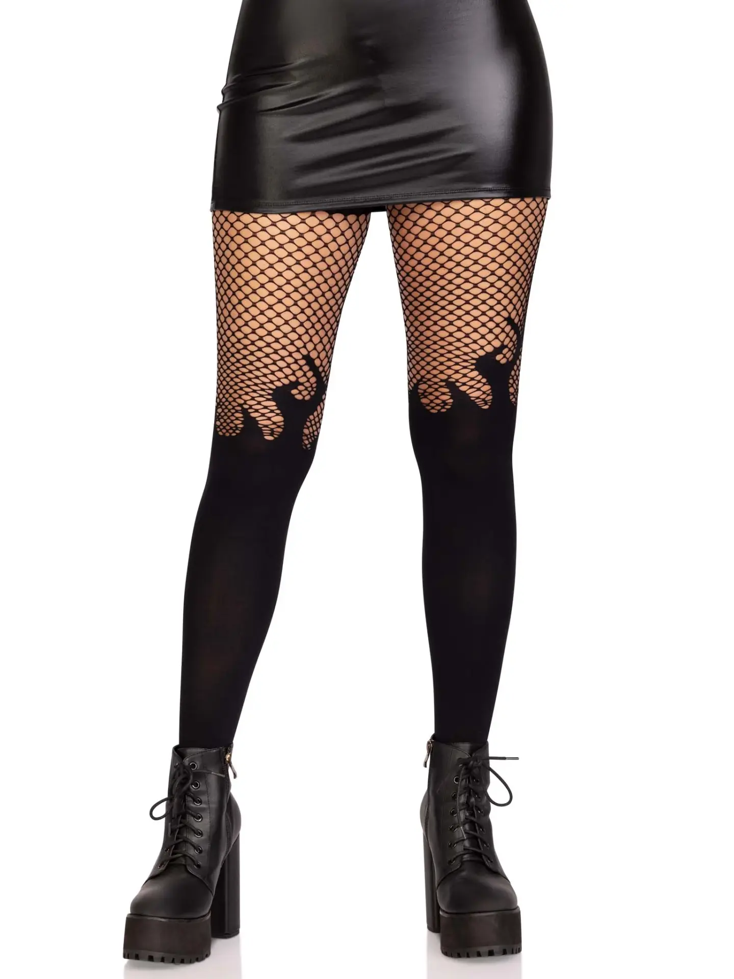 9729 Leg Avenue Black Flame Tights with Fishnet Top